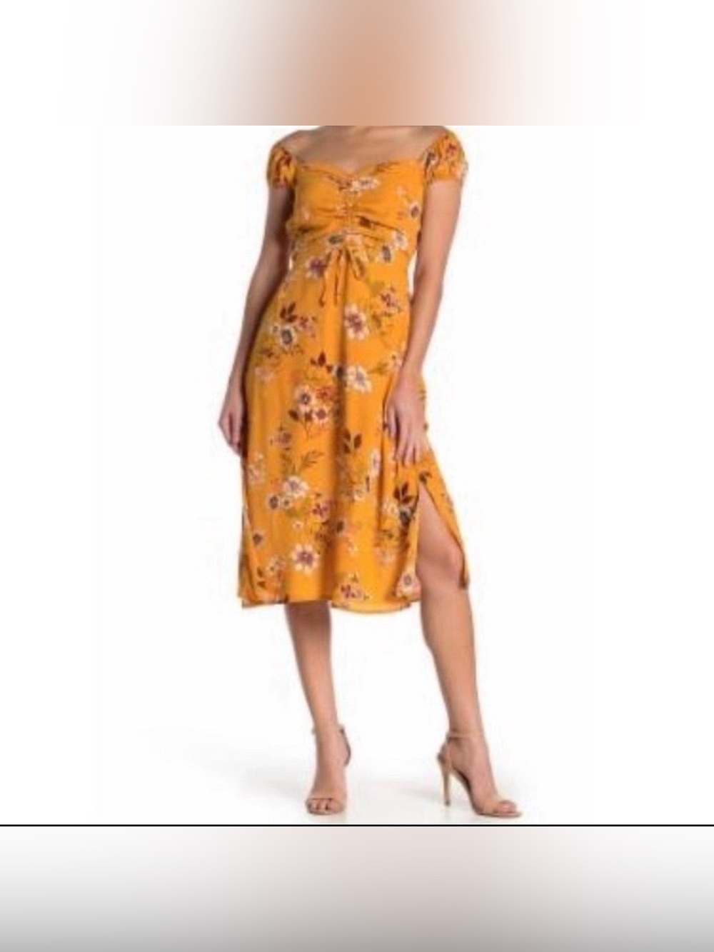NWT Row A Ruched Floral Midi Peasant Dress Size Small PRICE FIRM